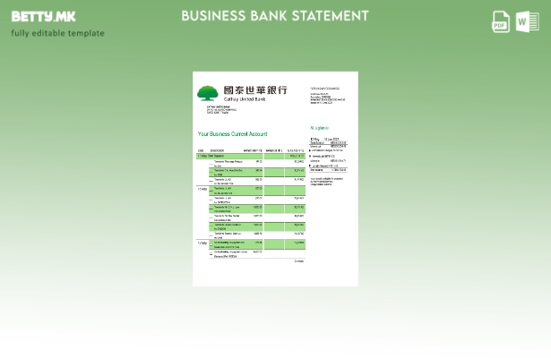модерен стил Извод на претпријатие за сметка на Cathay United Bank Шаблон Word и